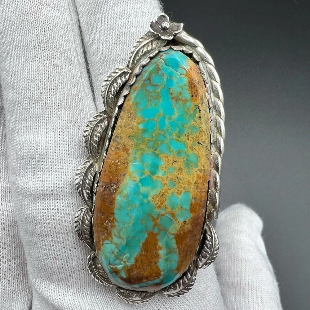 Navajo Pawn LARGE 2” Long Royston Turquoise & Silver Ring. Size 10.5 - Picture 7 of 11